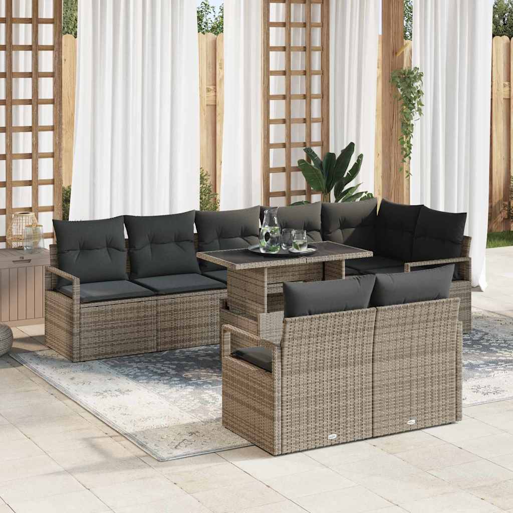 Set Divano da Giardino con cuscino 9 pcs Grigio polyrattan | homemem39