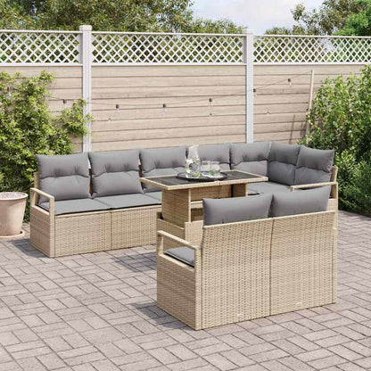 Set Divano da Giardino 9 pcs beige e grigio chiaro polyrattan | homemem39