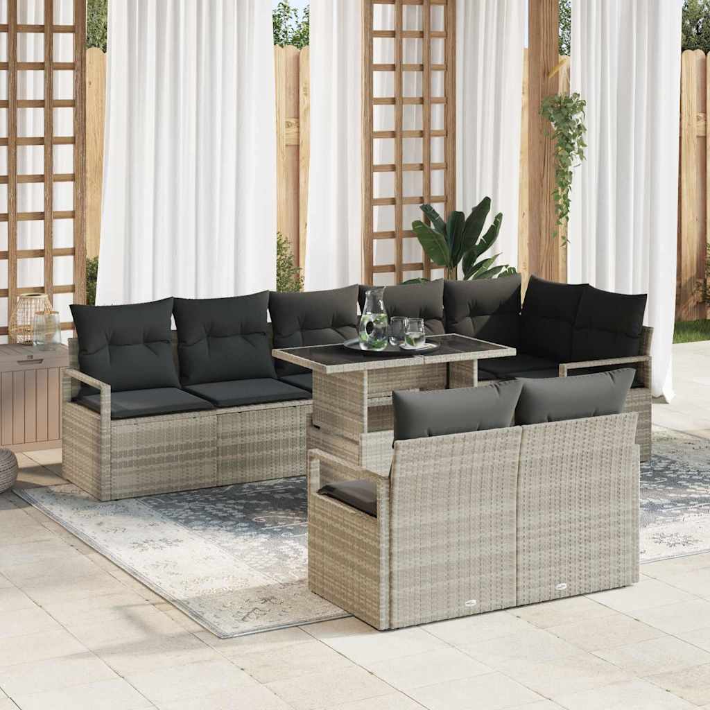 Set Divano da Giardino 9 pcs Grigio chiaro polyrattan | homemem39