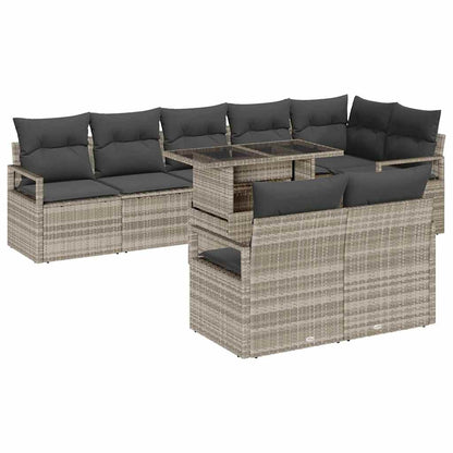 Set Divano da Giardino 9 pcs Grigio chiaro polyrattan | homemem39