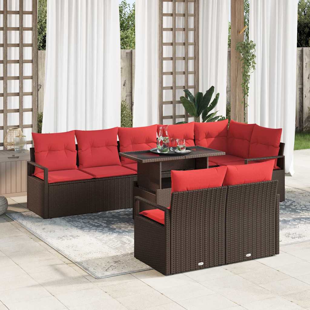 Set Divano da Giardino 9 pcs Marrone e Rosso polyrattan | homemem39