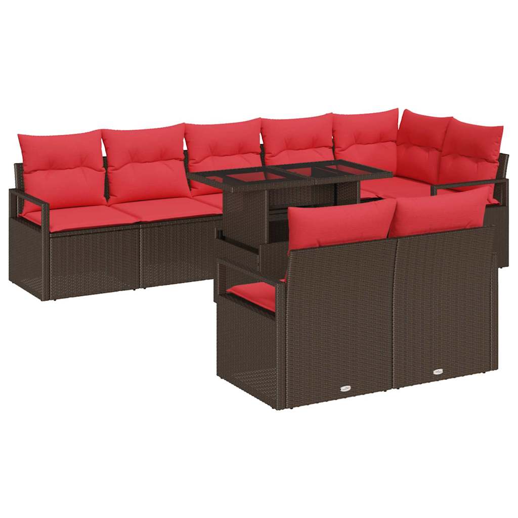 Set Divano da Giardino 9 pcs Marrone e Rosso polyrattan | homemem39