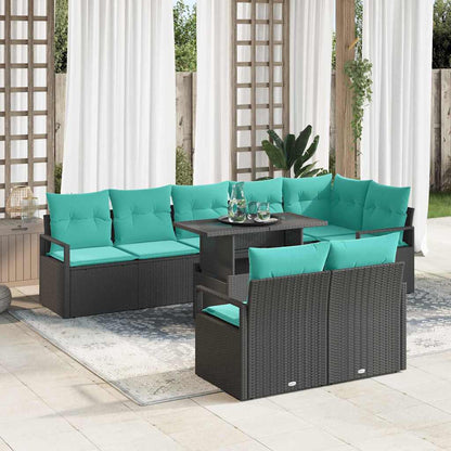 Set Divano da Giardino con cuscino 9 pcs Nero e Blu polyrattan | homemem39