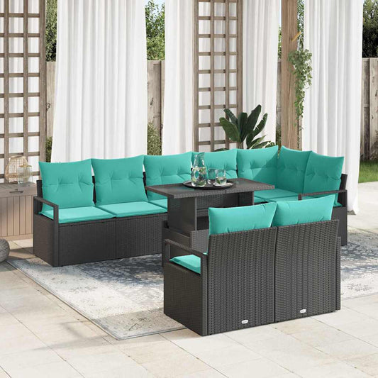 Set Divano da Giardino con cuscino 9 pcs Nero e Blu polyrattan | homemem39