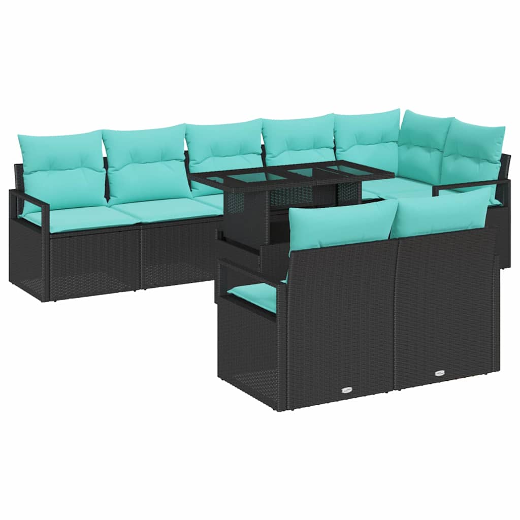 Set Divano da Giardino con cuscino 9 pcs Nero e Blu polyrattan | homemem39