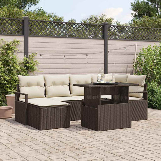 Set Divano da Giardino con cuscino 7 pcs Marrone e crema