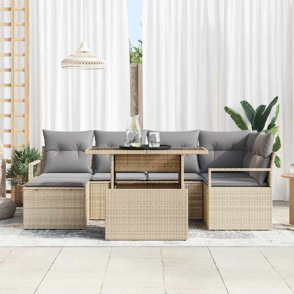 Set Divano da Giardino con cuscino 7 pcs beige e grigio chiaro | homemem39