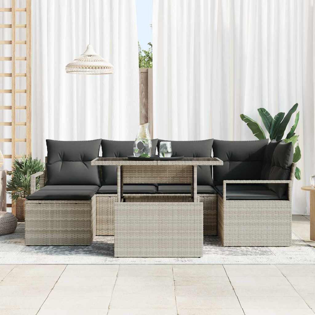 Set Divano da Giardino con cuscino 7 pcs Grigio chiaro | homemem39