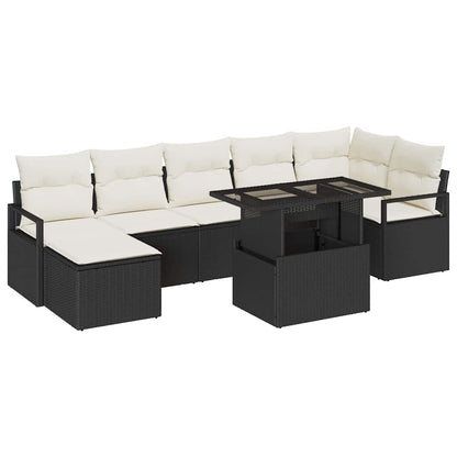 Set Divano da Giardino con cuscino 8 pcs Nero e crema | homemem39