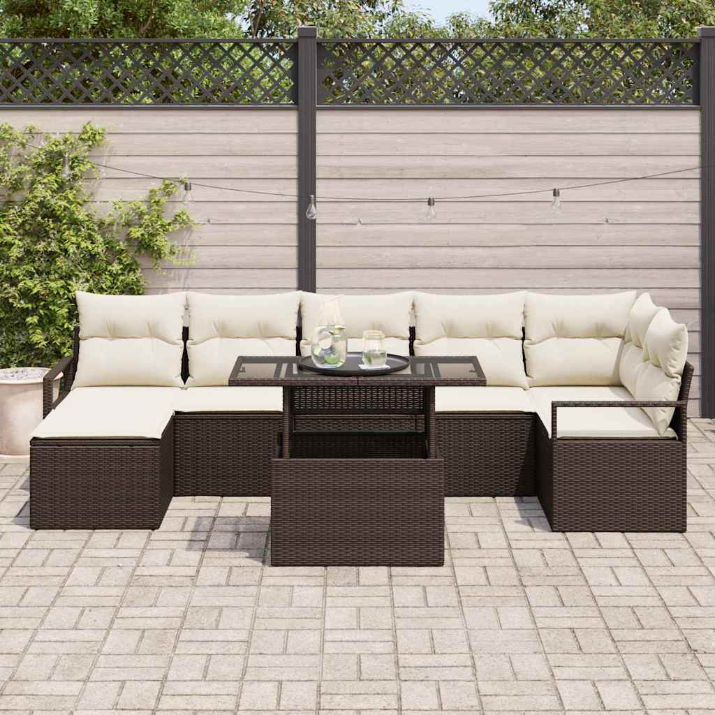 Set Divano da Giardino con cuscino 8 pcs Marrone e crema | homemem39