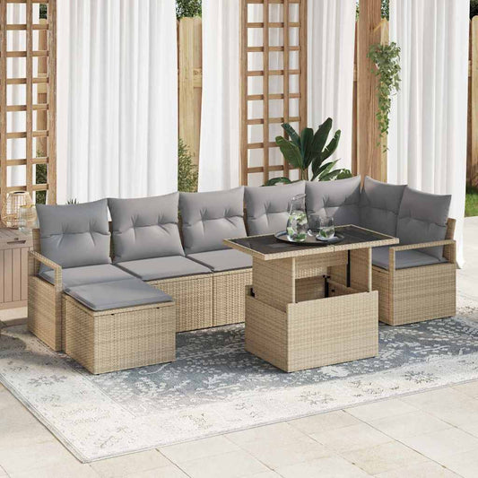 Set Divano da Giardino con cuscino 8 pcs beige e grigio chiaro