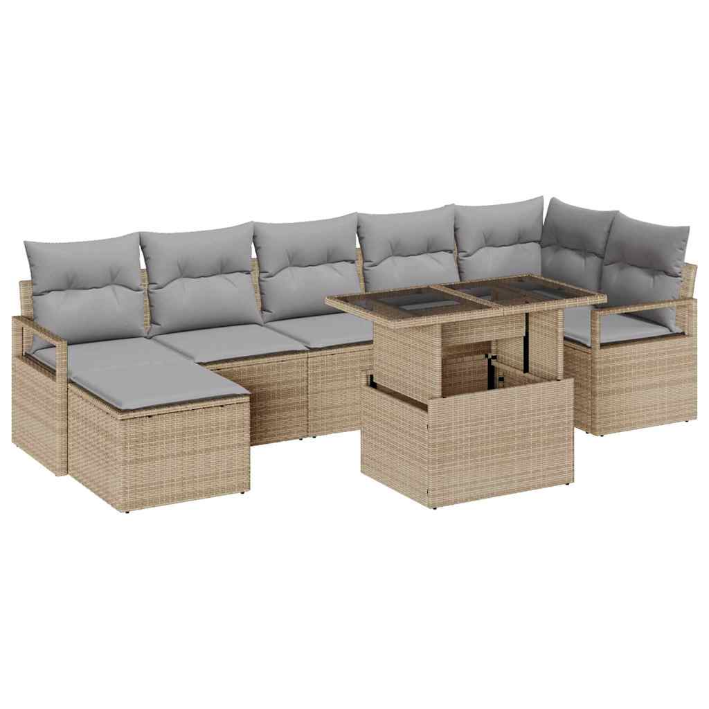 Set Divano da Giardino con cuscino 8 pcs beige e grigio chiaro | homemem39