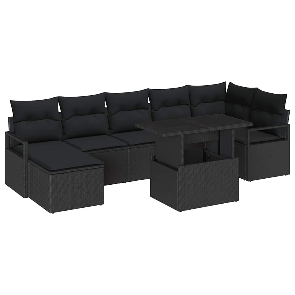 Set Divano da Giardino con archiviazione 8 pcs Nero polyrattan | homemem39