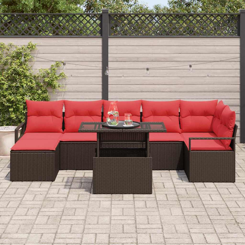 Set Divano da Giardino 8 pcs Marrone e Rosso polyrattan | homemem39
