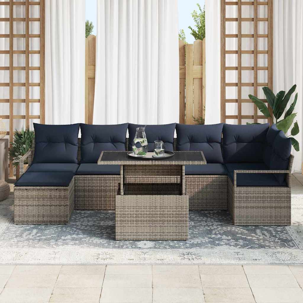 Set Divano da Giardino 8 pcs Grigio e Blu Navy polyrattan | homemem39