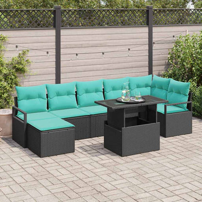 Set Divano da Giardino con cuscino 8 pcs Nero e Blu polyrattan | homemem39
