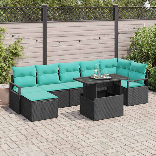 Set Divano da Giardino con cuscino 8 pcs Nero e Blu polyrattan | homemem39