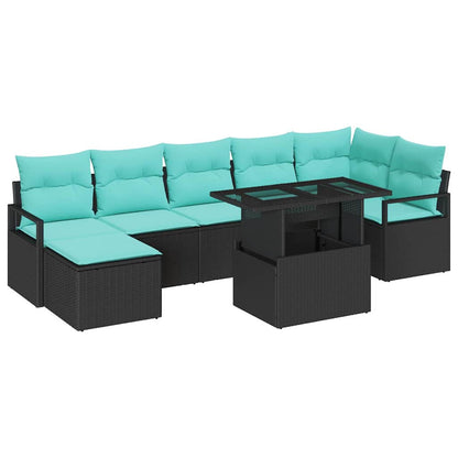 Set Divano da Giardino con cuscino 8 pcs Nero e Blu polyrattan | homemem39