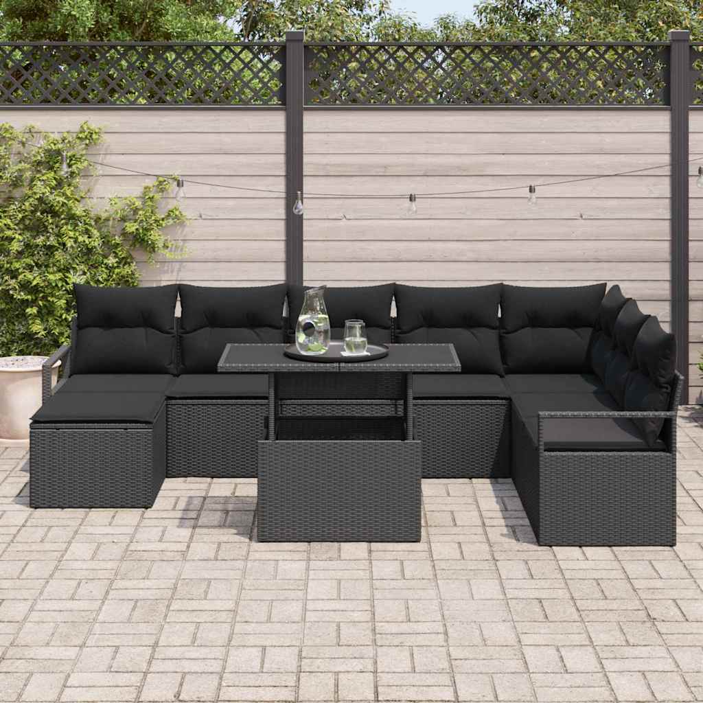 Set Divano da Giardino con cuscino 9 pcs Nero