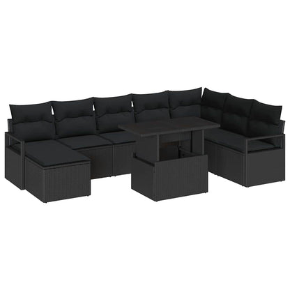 Set Divano da Giardino con cuscino 9 pcs Nero
