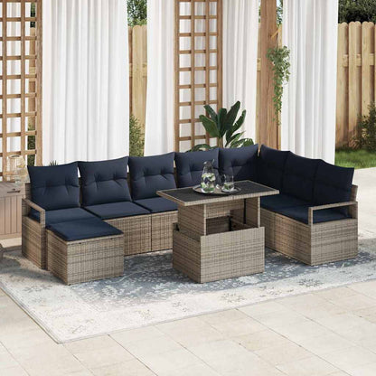 Set Divano da Giardino con cuscino 9 pcs grigio e blu navy | homemem39