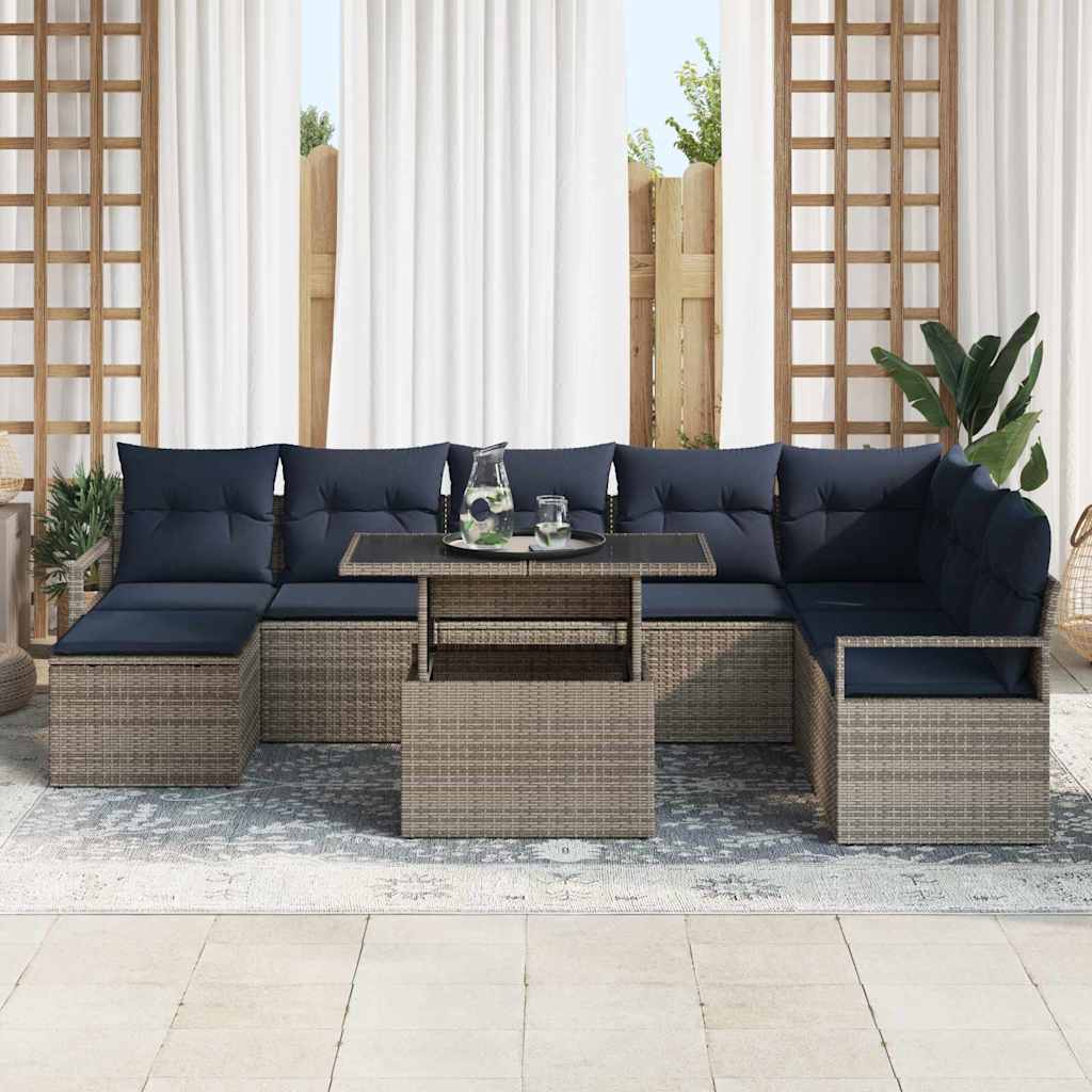 Set Divano da Giardino con cuscino 9 pcs grigio e blu navy | homemem39