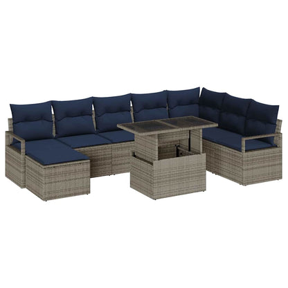 Set Divano da Giardino con cuscino 9 pcs grigio e blu navy | homemem39