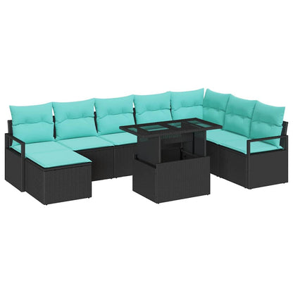 Set Divano da Giardino con cuscino 9 pcs Nero e blu | homemem39