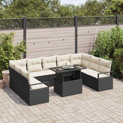 Set Divano da Giardino 10 pcs Nero e crema polyrattan | homemem39