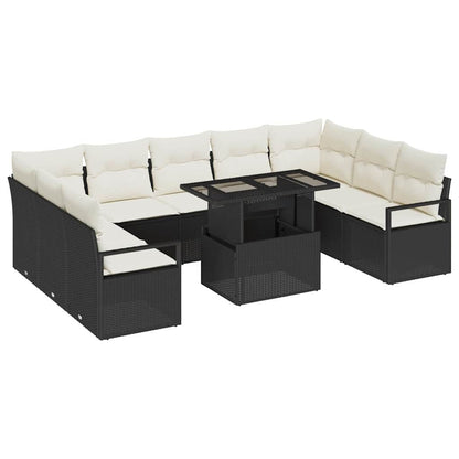 Set Divano da Giardino 10 pcs Nero e crema polyrattan | homemem39