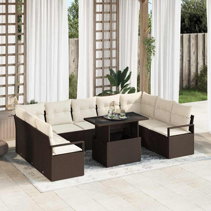 Set Divano da Giardino 10 pcs Marrone e Crema polyrattan | homemem39