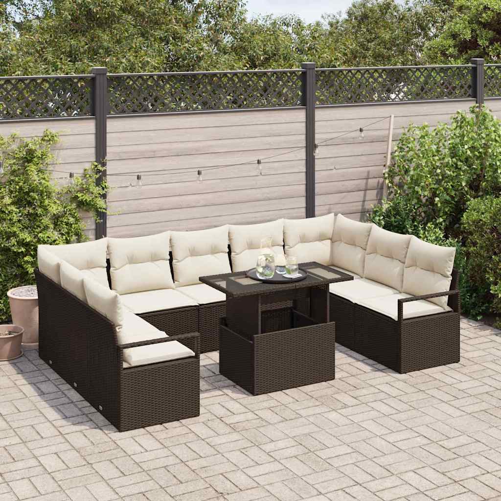 Set Divano da Giardino 10 pcs Marrone e Crema polyrattan | homemem39