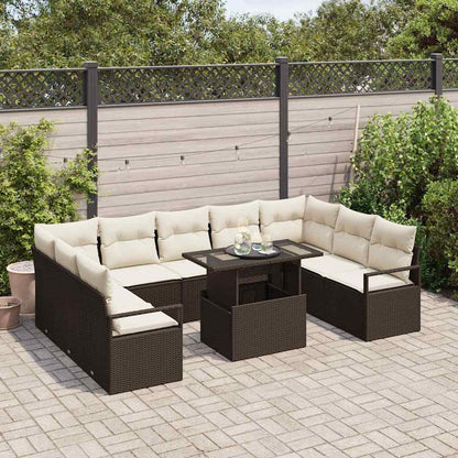Set Divano da Giardino 10 pcs Marrone e Crema polyrattan | homemem39