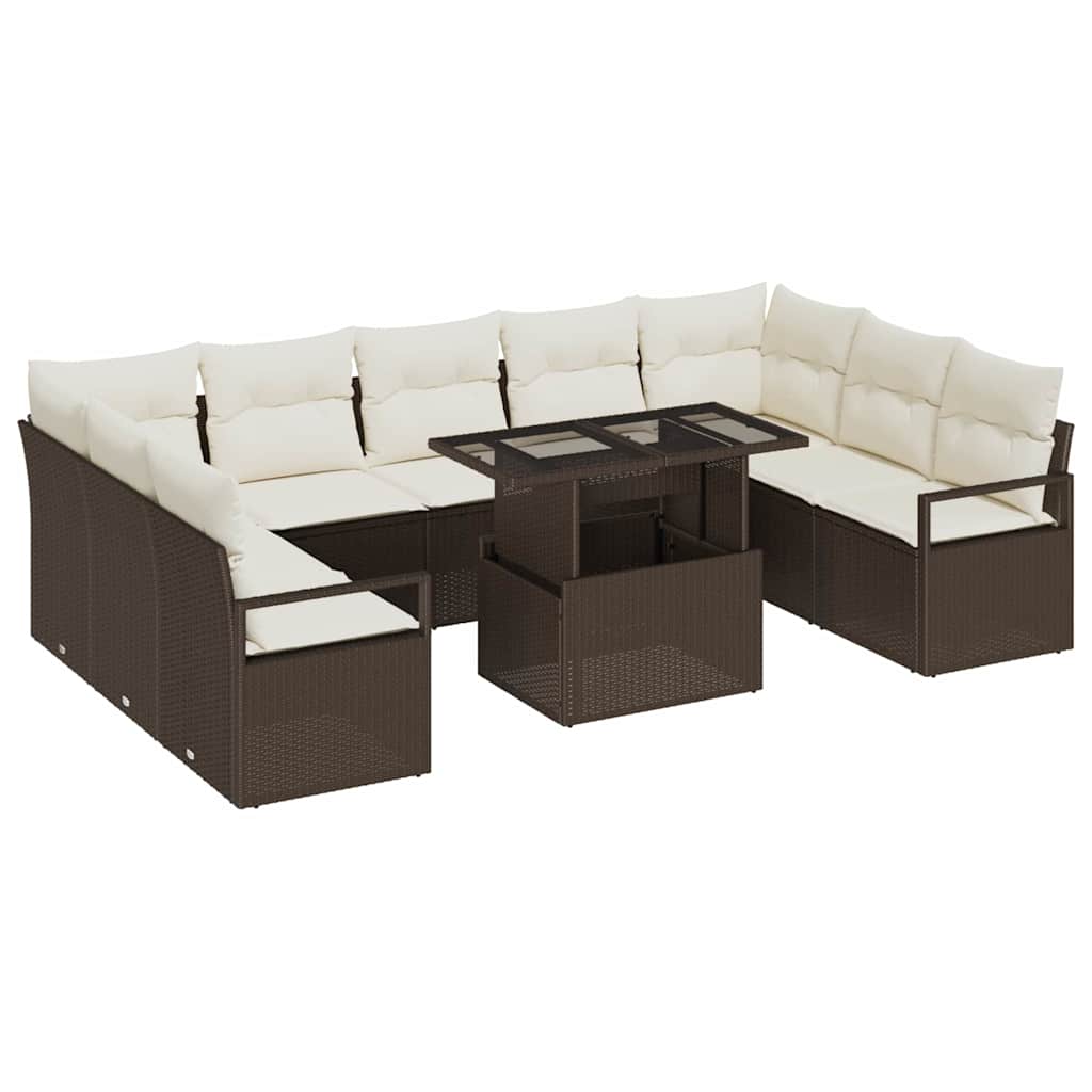 Set Divano da Giardino 10 pcs Marrone e Crema polyrattan | homemem39