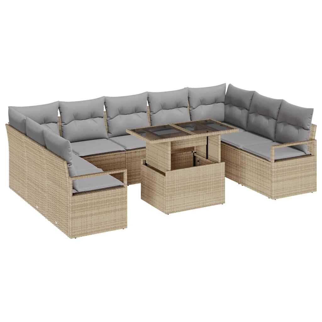 Set Divano da Giardino 10 pcs beige e grigio chiaro polyrattan | homemem39