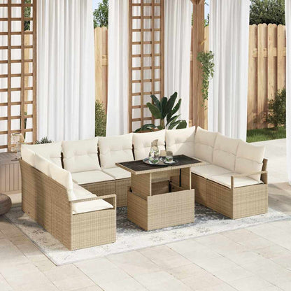 Set Divano da Giardino 10 pz 9-Numero di posti Beige e Crema
