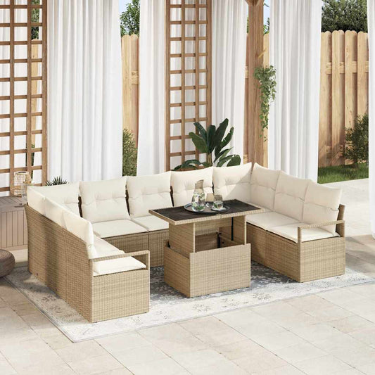 Set Divano da Giardino 10 pz 9-Numero di posti Beige e Crema