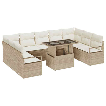 Set Divano da Giardino 10 pz 9-Numero di posti Beige e Crema