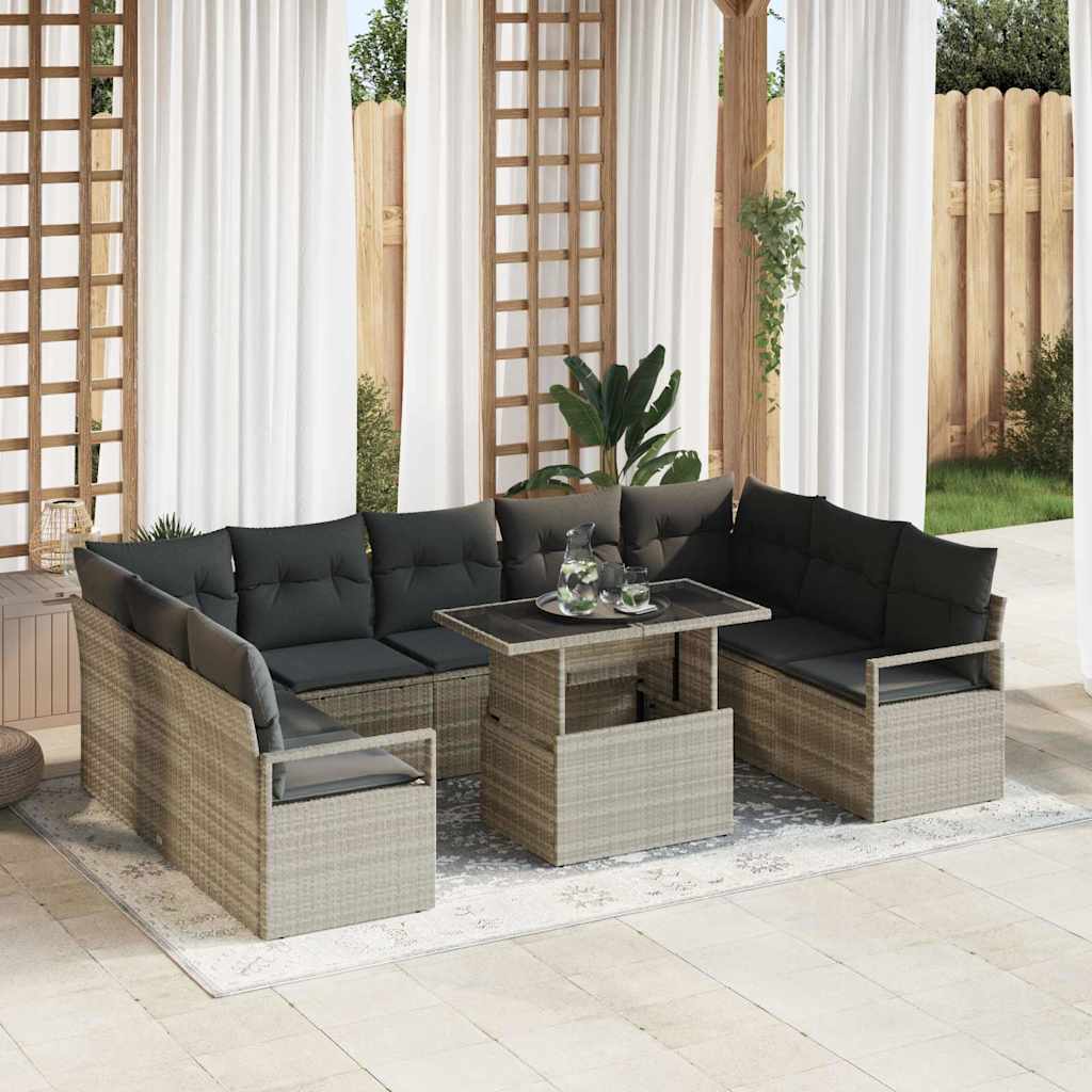 Set Divano da Giardino 10 pcs Grigio chiaro polyrattan | homemem39