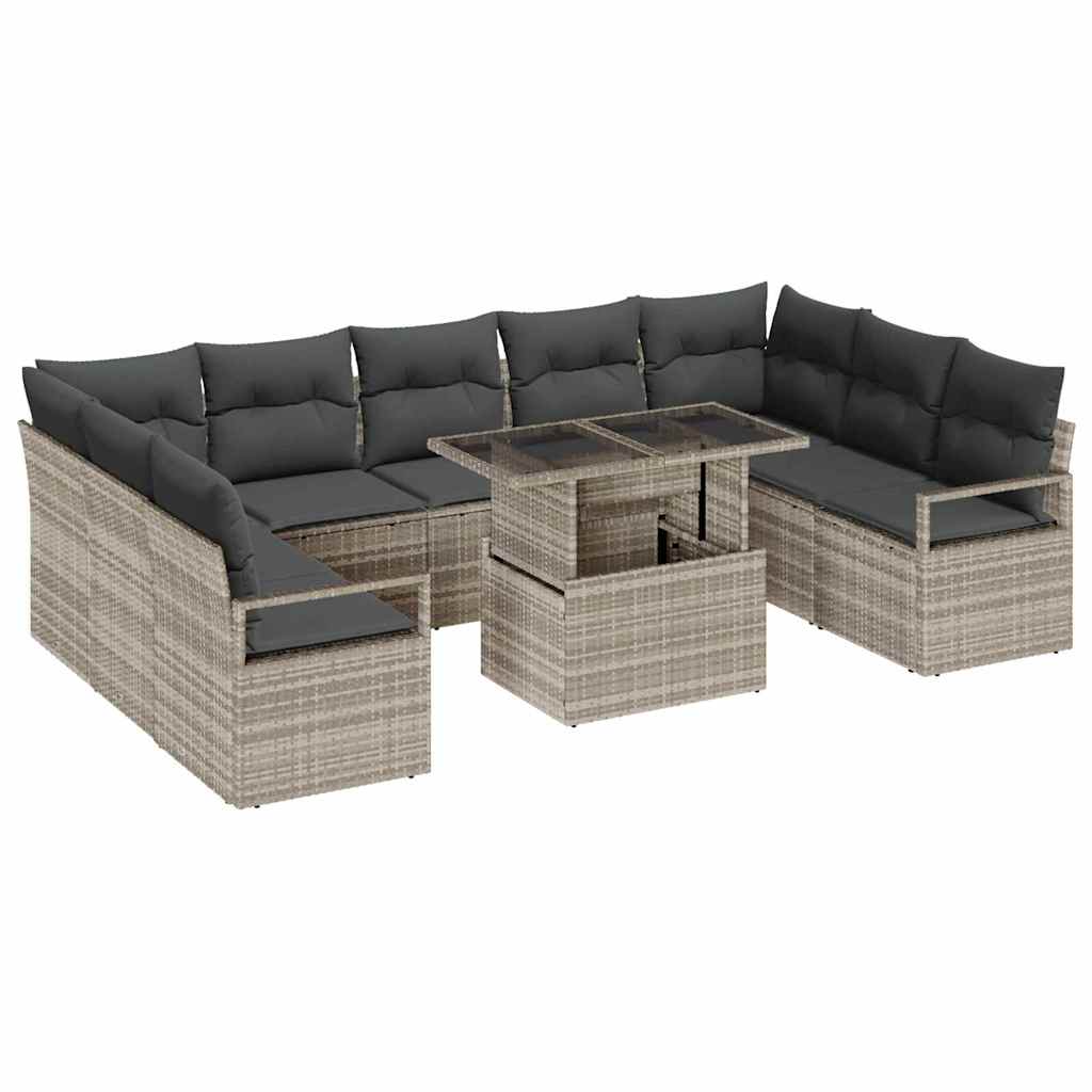Set Divano da Giardino 10 pcs Grigio chiaro polyrattan | homemem39