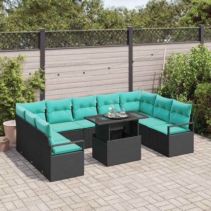 Set Divano da Giardino 10 pcs Nero e Blu Poly Rattan | homemem39