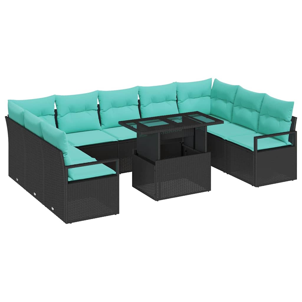 Set Divano da Giardino 10 pcs Nero e Blu Poly Rattan | homemem39