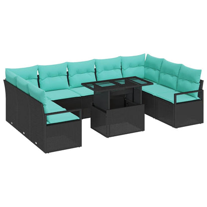 Set Divano da Giardino 10 pcs Nero e Blu Poly Rattan | homemem39
