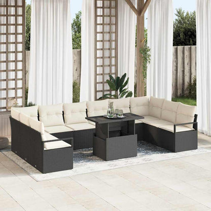 Set Divano da Giardino 11 pcs Nero e crema polyrattan | homemem39