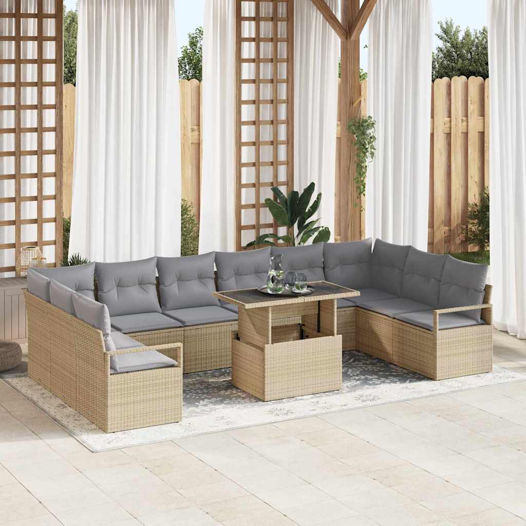 Set Divano da Giardino 11 pcs Beige e Grigio Chiaro polyrattan | homemem39