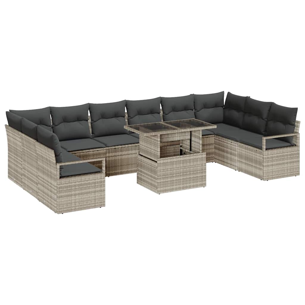 Set Divano da Giardino 11 pcs Grigio chiaro polyrattan | homemem39