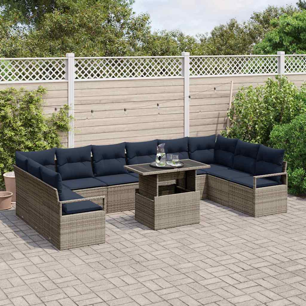 Set Divano da Giardino 11 pcs Grigio e Blu Navy polyrattan | homemem39