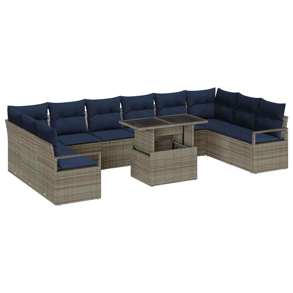 Set Divano da Giardino 11 pcs Grigio e Blu Navy polyrattan | homemem39
