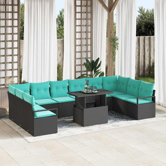 Set Divano da Giardino con cuscino 11 pcs Nero e blu polyrattan | homemem39