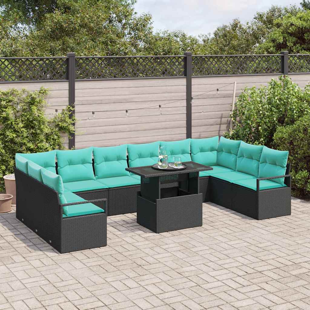 Set Divano da Giardino con cuscino 11 pcs Nero e blu polyrattan | homemem39